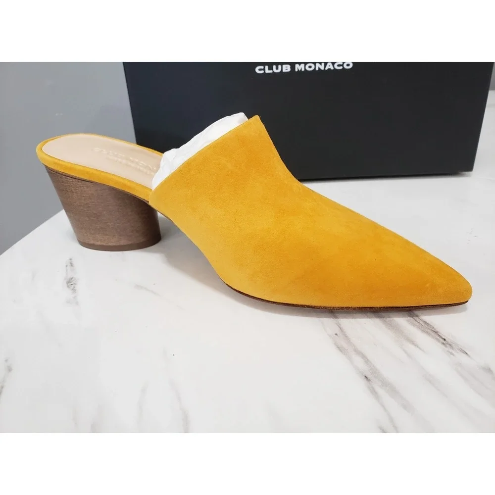 NEW SIZE US 8 / EU 39 Club Monaco Kimbetah Saffron Orange Suede Mule Heels Block